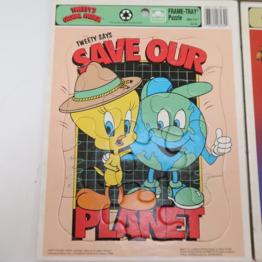 Vintage Golden Frame Cardboard Tray Puzzle Rudolph Taz Mania Tweety Donald Duck